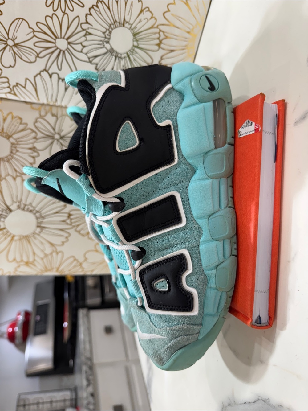 Nike Kids 7 Turquoise and Black Uptempo-Style Sneakers 415082-403
